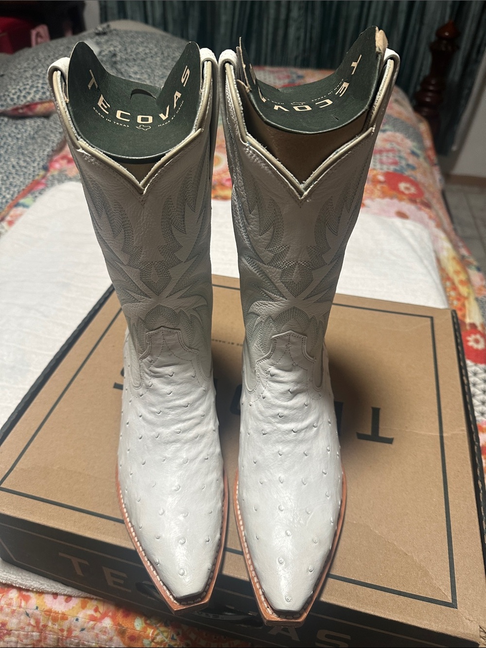 Tecovas White Ostrich-Texture Western Boots - Picture 6 of 6